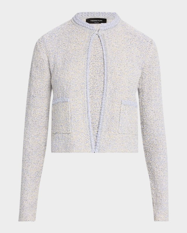 Crewneck Metallic Tweed Cardigan